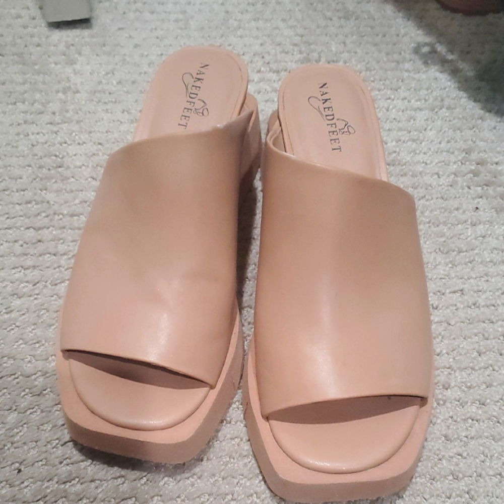 Naked Feet  Leather Women's Tan Slide Sandals 8